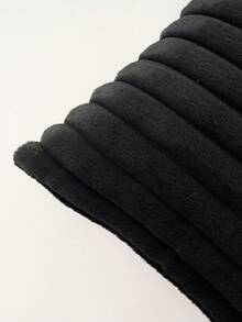 Funda decorativa de almohada de piel de conejo a rayas de unicolor, tela de lino holandesa reversible, funda de cojín cuadrada, decoración del hogar para días festivos, tela de terciopelo suave, decoración moderna para sofá, hogar, dormitorio, decoración de otoño, decoración de sala - Negro - Ver 6