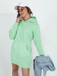 女款超大長連帽運動衫，附袋鼠口袋，舒適休閒束腰外衣，適合日常造型的街頭服飾，採用柔軟材質製成的簡約基本款運動衫，適合日常穿著的運動和都市風格 - 薄荷綠 - 查看 2