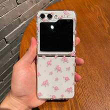 Pink Floral Pattern Clear Flip Phone Case Compatible With Samsung Galaxy Z Flip6 7 5 4 3 Z Fold 3 4 5 6 Ultra Thin Transparent Protective Cover Compatible With Motorola Razr 40 50/40 50 60 Ultra - ZDPC P17 - Xem 4