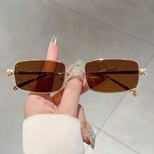 1 Pair Women Full Frame Rectangle Fashion Glasses Vintage Metal Frame Leopard Head Decoration Classic Green Glasses High-End Light Luxury Men Glasses Suitable For Taking Photos And Wearing - 透明的 - 查看 8