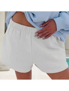 Women Athletic Shorts Loose Fit Solid Color Drawstring Sweatshorts For Yoga Running - 灰色 - 查看 4