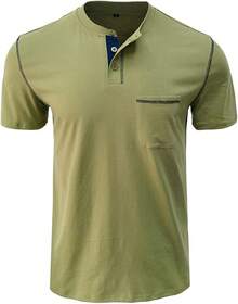 Henley Shirts Slim Fit Button T-Shirthalloween - 豆綠 - 查看 5
