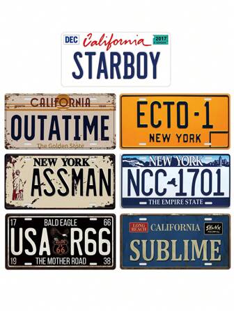 1pc Vintage American License Plate, Retro New York & California License Plate, Metal Wall Tin Sign, Funny License Plate For Men/Women Car, Wall Art Decor For Home Garage Bar Cafe Shop Man Cave, Perfect Gift For License Plate Collectors, Wall Hanging Plaque, 6x12inch