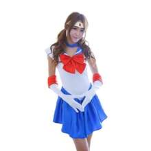 Sailor Anime Outfit School Uniform Romper With Pleated Skirt Cosplay Costume For Women - 藍色 - 查看 3