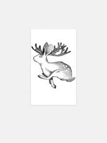 Waterproof And Sweat-Proof, Washable Temporary Tattoo Sticker. 1 Piece. PVC Material. Unique And High-Grade Design. Cute Style. Animal-Themed Tattoo. Cute Deer Pattern. Suitable For People For Daily Use. - Black - View 3