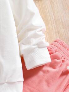 Toddler Cartoon Print Crew Neck Sweatshirt And Sweatpants Set - 粉色 - 查看 4