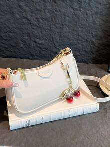 Túi xách đeo vai kiểu dáng cổ điển, chất liệu vải PU chống thấm nước, màu trơn, họa tiết dâu tây, túi đeo dưới cánh tay, túi xách thanh lịch, túi đi làm, thích hợp cho du lịch, mua sắm, tiệc tùng, lễ hội. - trắng - Xem 7