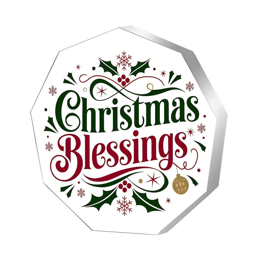 1 pièce Décoration acrylique vintage faite à la main avec bénédiction de Noël - avec motif de flocon de neige, houx et baies - Décoration de table, cadeau de pendaison de crémaillère, accents de flocons de neige, acrylique durable