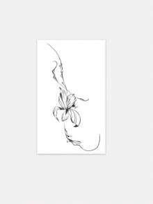 Waterproof, Sweat-Proof, Washable Temporary Tattoo Sticker - 1 Piece. Unique And High-End Design, Inked Floral Vines As Tattoo Designs. Fashionable Plant And Flower Patterns. Suitable For People For Daily Use. - Black - View 4