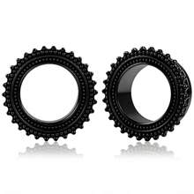 2 piezas Expansores de oreja con patrones simples de acero inoxidable, tapones, túneles, pendientes, joyas para perforaciones corporales, estiradores - redondo - Ver 26