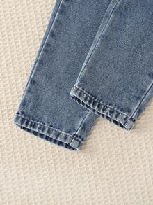 2件套少女可爱粉色蝴蝶结上衣和休闲蝴蝶结雪花牛仔裤套装，秋冬新款 - 粉色 - 查看 8