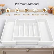 Extra Large Expandable Silverware Organizer,- Cutlery Flatware Organizer, Kitchen Utensil Drawer Organizer, Adjustable Silverware Holder For Spoons Forks Knives, - 白色 - 查看 4