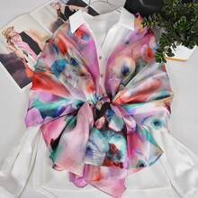 100% Mulberry Silk Scarf For Women Lightweight Long Scarves Beach Wraps Cover Up -Travel Photography Scarfhalloween - 紫色粉紅色 - 查看 10