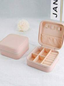 1PC Jewelry Box Necklace Ring Travel Jewelry Box Jewelry Storage Box Round Portable Jewelry Storage Box, Mini Travel Bag, Suitable For Hair Accessories, Earrings, And Rings, Women's Fashion Storage Solution Fashion Portable Leather Jewelry Storage Frame