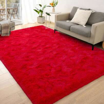 Red Shaggy Rug - Ultra Plush Lounge & Bedroom Carpet,Non-Slip Cosy Floor Mat ,Velvet Soft Home Decor