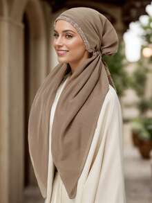1件/2件装女士纯色水钻穆斯林头巾，纯色时尚透气头巾，休闲优雅头巾，适合日常佩戴和搭配连衣裙