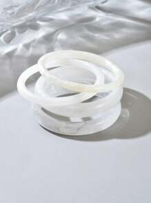 4 件套女士时尚扎染白色手链套装，适合日常佩戴