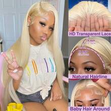 613# Blonde Straight 13*4 Transparent Lace Front Wig, 200% Density, Pre-Trimmed Pre-Bleached Mixed Wig, Suitable For Women With Natural Hairline And Baby Hair, 613# - S613 - View 5