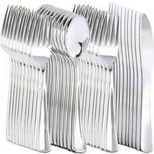 150pcs Silver Cutlery Set - Reusable Forks, Spoons, Knives For Party, Outdoor, Family Gathering, Wedding, Birthday, Holiday, Halloween, Christmas Gift, Kitchen. Durable And Easy To Clean Tableware - Perfect Party Supplies - Silver - View 3
