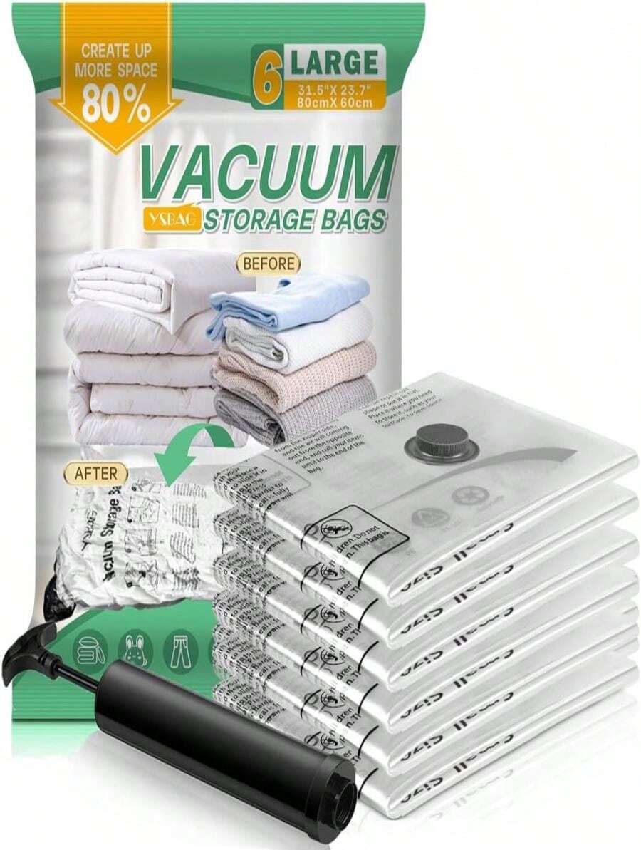 Vacuum Seal Bags For Clothing- 20 Pack 4 Sized Vacuum Storage Bags With Hand Pump, Space Saver Organisers For Travel Luggage Clothes Blankets Comforters (4Jumbo,4L4M8S) - 顏色D - 查看 1