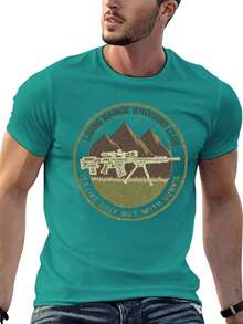 S~5XL Classic  Cotton Tee | Unisex American Size | 180gsm Fabric | Men's Vintage Military Sniper Graphic T-Shirt Funny Long Range Shooting Design Casual Wear Gift For Gun Enthusiasts Print | Beach & Casual Wear - 藍綠色 - 查看 6