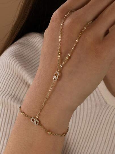 1 pezzo Braccialetto a catena per dita decorato con strass, adatto per l'uso quotidiano delle donne