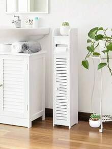[Bathroom Storage Cabinet ]- Pc Slim White Bathroom Storage Cabinet-Durable PVC Organizer For Tight Spaces, Multi-Purpose Toilet Paper Holder Stand,Paper Storage Cabinet With 2 Doors And Shelves,Over The Toilet Storage Cabinet For Bathroom, Bedroom & Living Room, Easy To Assemble