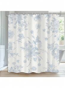 Floral Shower Curtain With Hooks, 66x72 Inch, Boho Vintage Flowers Bathroom Curtains, Decorative Bird Farmhouse Shower Curtain Set,Chinoiserie Aesthetic Bathroom Decor