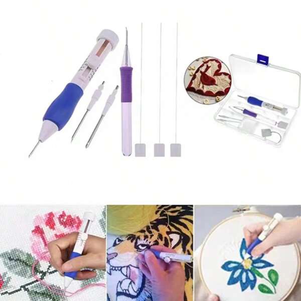 Embroidery Punch Needle Kit Stitching Tool Set Magic Embroidery Needle Pen Weaving Tool Knitting Sewing Tools For DIY Sewing