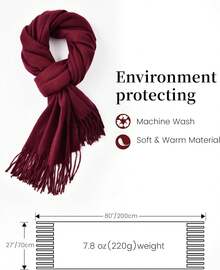 Bufandas para Mujeres, Bufanda de Invierno, Chales y Envolturas Clásicas de Pashmina, Bufandas con Sensación de Cachemira para Mujeres, Bufandas Largas - Crema blanca - Ver 11