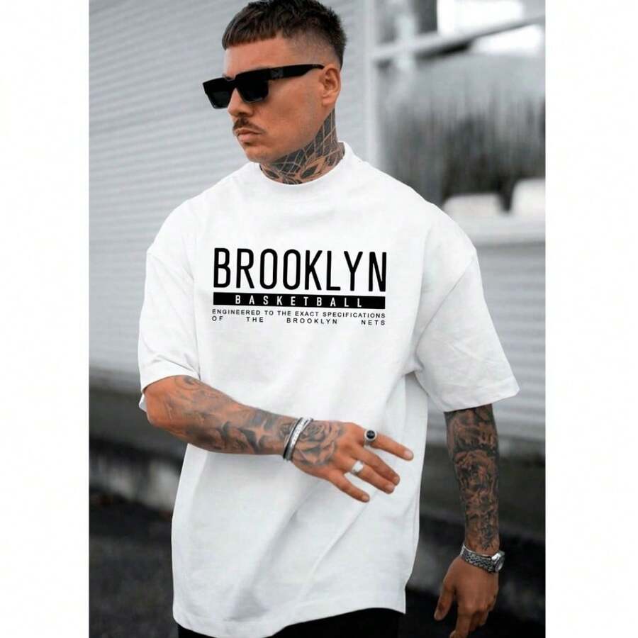 Camiseta Masculina Estampada Brooklyn City Basketball Estampada Camisa Masculina Unissex Malha Algodão - Branco - Visão 1