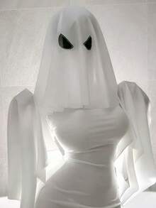 1pc Ghost Bride Headscarf, Halloween Costume Horror House Party Props, White Horror Face Mask