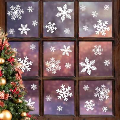 27 Stücke Weihnachts-Fensterklebetattoos Schneeflocken Fensteraufkleber statisch Fensteraufkleber für Weihnachtsdekoration Fenster Dekor Ornamente Weihnachtsparty Zubehör Thanksgiving Party Deko