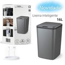 Smart Trash Can 16L Capacity Automatic With Sensor On The Lid For Living Room Kitchen Office - 灰色 - 查看 1