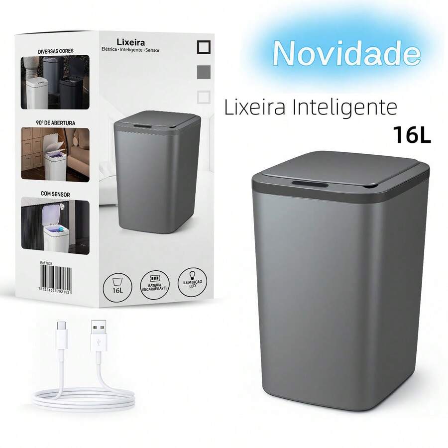 Smart Trash Can 16L Capacity Automatic With Sensor On The Lid For Living Room Kitchen Office - 灰色 - 查看 1