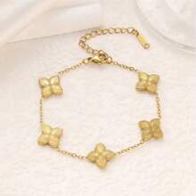 1 Set Luxury Rhinestone Inlaid 18K Gold Plated Clover Bracelet, Necklace, Earrings Jewelry Set, Suitable For Women's Daily Wear - Gold - View 4