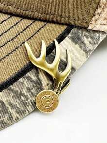 1pc Durable Alloy Antler Hat Clip For Hunting & Outdoor Adventures - Adjustable Deer Head Design With Golden Accents, Perfect Gift For Fathers And Hunters - Multicolor - View 1