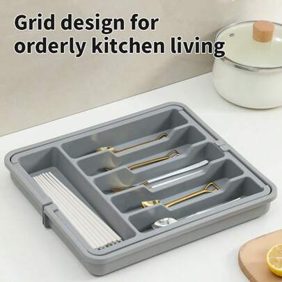 Large Silverware Organizer Drawer - Expandable Plastic Cutlery Tray For Kitchen, Adjustable Utensil Storage For Spoons, Forks & Knives, Extra Large Capacity (Stackable & Space-Saving Design)​
