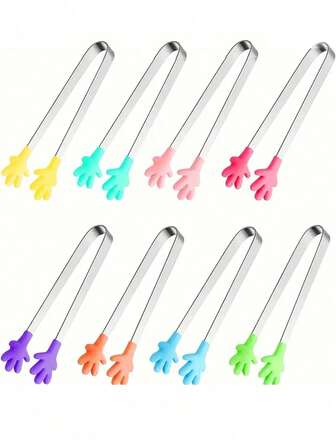 1-12pcs-Cute Silicone Mini Tongs, Kitchen Gadgets, BBQ Bread Ice Cube Clip For Home, Ice Tongs, Cute Tea Party Serving Tongs, Nice Gift, Suitable For Coffee Shops/Weddings/Bridal Showers/Housewarming Parties/Birthday Parties, Summer, Summer Sets, For Outdoor, Camping(Random Color)