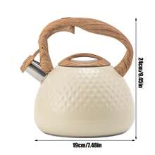 Tetera de Té de Acero Inoxidable Grande con Silbato - Capacidad de 3L/101.44oz, Base de Calentamiento Rápido, Construcción Duradera, Versátil para Todas las Fuentes de Calor - Beis - Ver 2