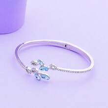 Givenchy Olive Branch Series Faux Crystal Silver-Tone Bangle Bracelet, Elegant Wrist Accessory For Women