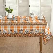 1 pièce Nappe avec motif citrouille et chien pour Thanksgiving, décoration saisonnière de table de cuisine/salle à manger, tailles rondes/rectangulaires, en polyester, décoration de fête intérieure/extérieure, décoration de vacances de Thanksgiving, décoration de cuisine à la maison