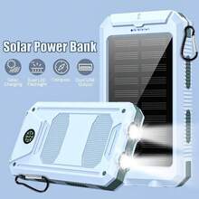 2025 Super 10000mAh USB Portable Charger Solar Power Bank For Mobile Phones, Solar Power Bank, Mobile Power Bank, Portable Charger For All Devices - Long-Lasting, Travel Camping, LED Flashlight, Compass, And Hiking Buckle, Best Gift For Christmas Holidays - Màu xanh nhạt - Xem 1