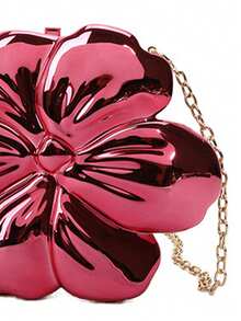 Luxury Shiny ABS Material Flower Shaped Mini Clutch Handbag Buckle Metal Bead Chain Shoulder Bag Women Party Charming Gift, Suitable For Dating, Shopping, Going Out, Commuting, Daily Matching, Fashion Niche Design, Women Bag - Hồng - Xem 2