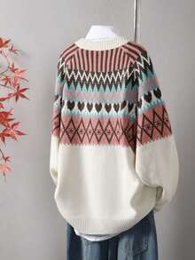 Áo khoác cardigan tay dài họa tiết hình học cỡ lớn, thường ngày cho mùa thu/đông - trắng - Xem 2