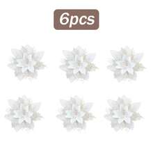 8pcs Festive Decoration White Christmas Flower; Onion Powder Wreath Accessory Christmas Tree Decoration.