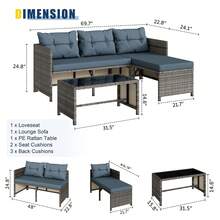 Vongrasig 3 Piece Patio Furniture Sets, All-Weather PE Wicker Outdoor Sofa Couch Sectional Set, Small Conversation Set For Garden/Patio W/Cushion, Glass Table - 淺藍色 - 查看 3