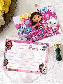 Gabby's Dollhouse 12/24/36 PCS Gabby Dollhouse Birthday Invitation Birthday Party, Holiday Party Invitation For Children's Birthday Baby Shower Party, Family And Friends Gathering, Halloween, Christmas, Thanksgiving, Children's Day, Valentine's Day