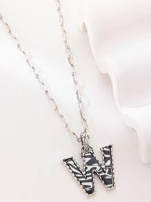 1pc Western Country Style Vintage Textured CCB Multicolor Leopard Print Black & White Plaid 26 Letter Minimalist Pendant Necklace, Sweater Chain