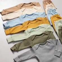 4-Piece Ribbed Baby Clothing Kit With 2 Long-Sleeved Bodysuit And Romper Sets - Màu xanh nhạt - Xem 2